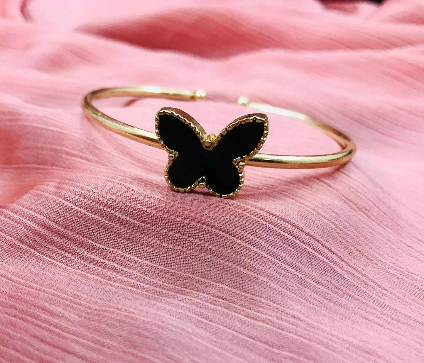 Elegant Butterfly Charm Bangle – Gold Finish