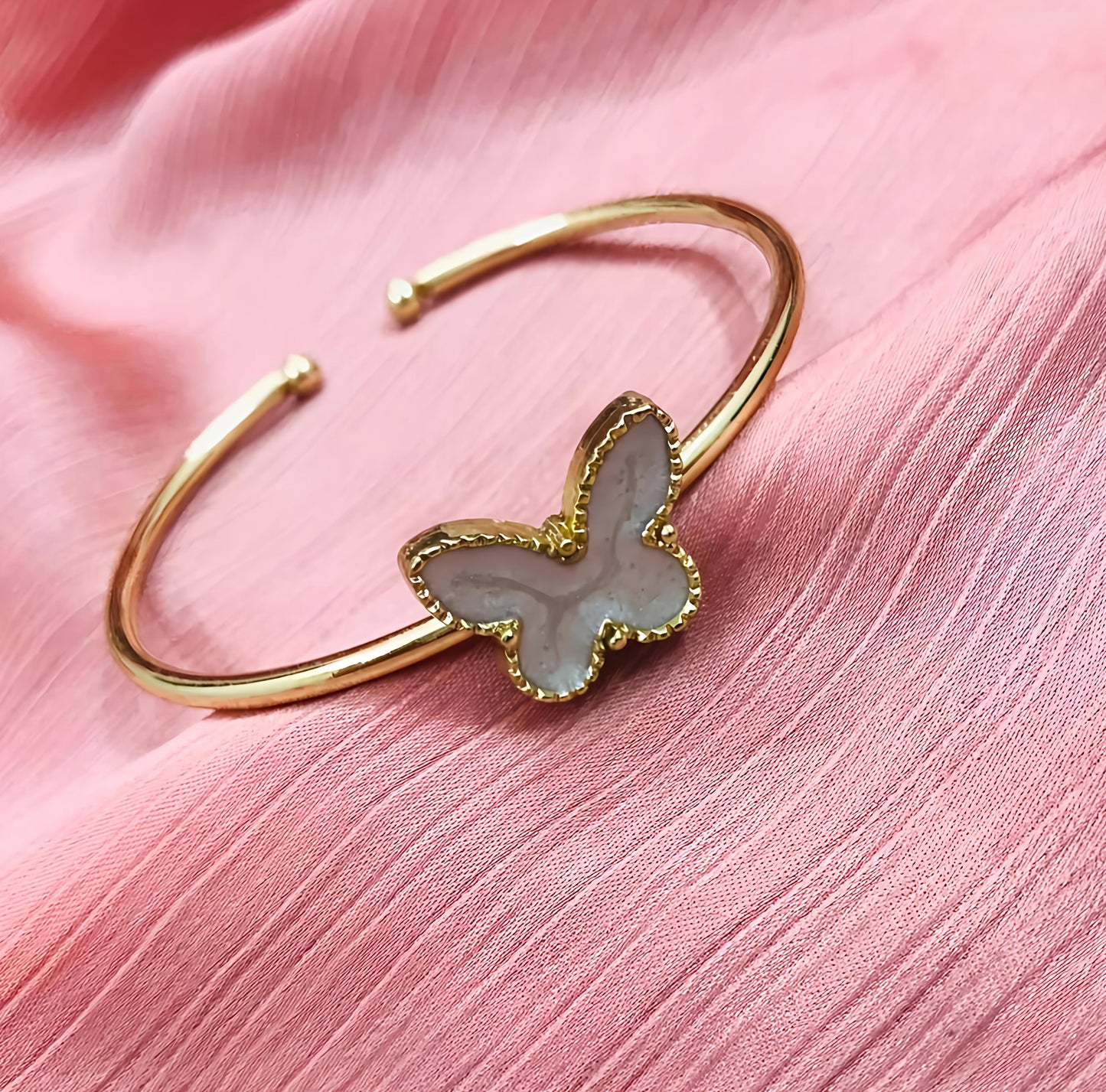 Elegant Butterfly Charm Bangle – Gold Finish