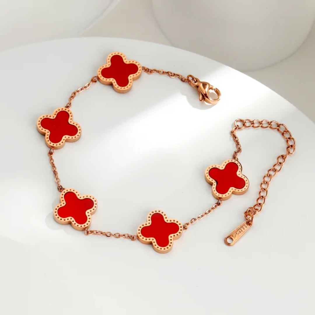 Crimson Clover Elegance Bracelet RED/ROSE GOLD FINISH