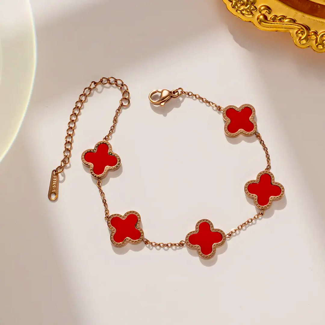 Crimson Clover Elegance Bracelet RED/ROSE GOLD FINISH