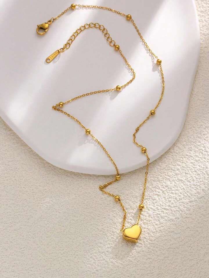Elegant Heart Pendant Beaded Chain Necklace