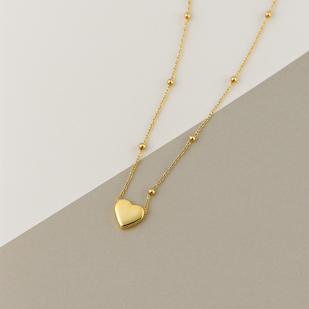 Elegant Heart Pendant Beaded Chain Necklace