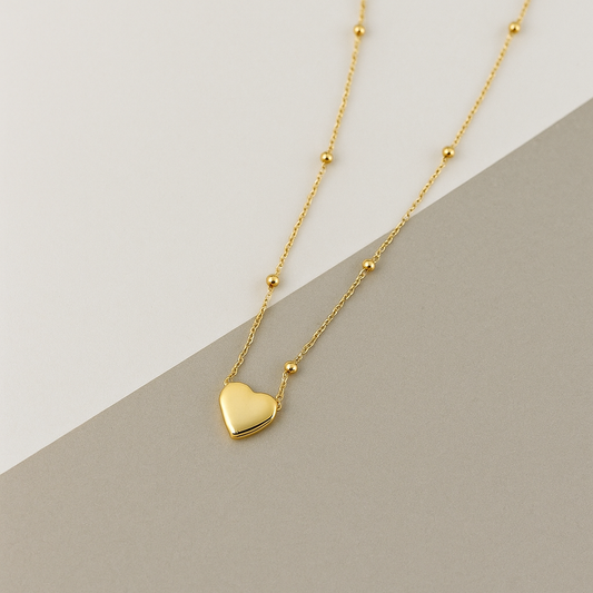 Elegant Heart Pendant Beaded Chain Necklace