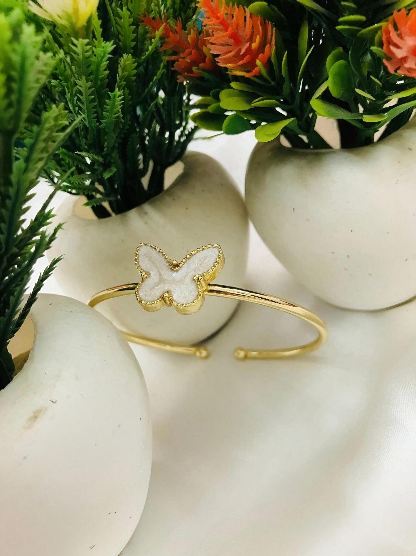 Elegant Butterfly Charm Bangle – Gold Finish