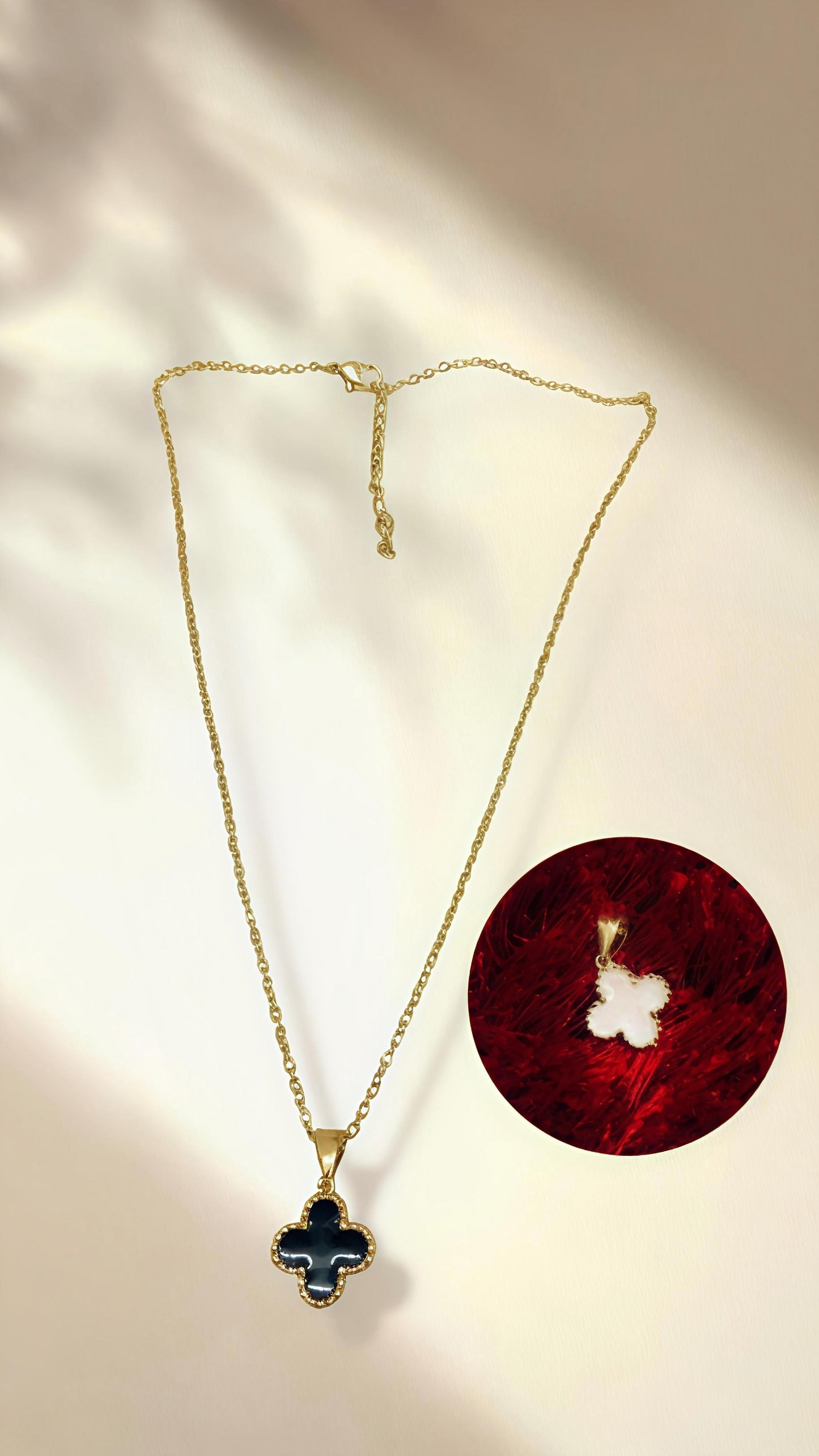 Elegant Reversible Clover Pendant Necklace – Black & White