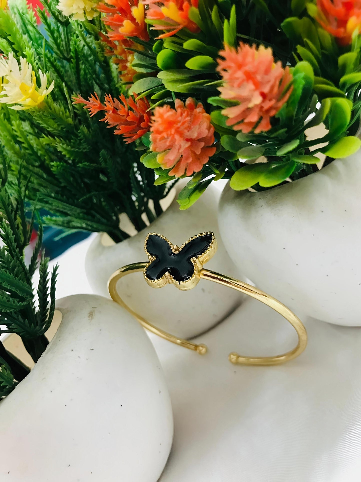 Elegant Butterfly Charm Bangle – Gold Finish
